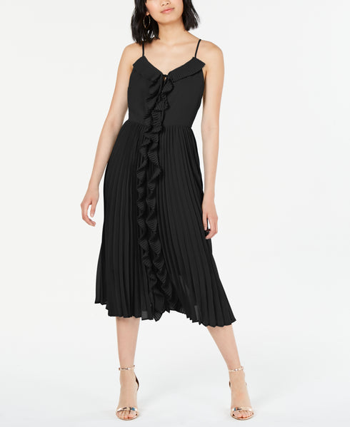 Ruffled Pleated-Skirt Fit & Flare Dress